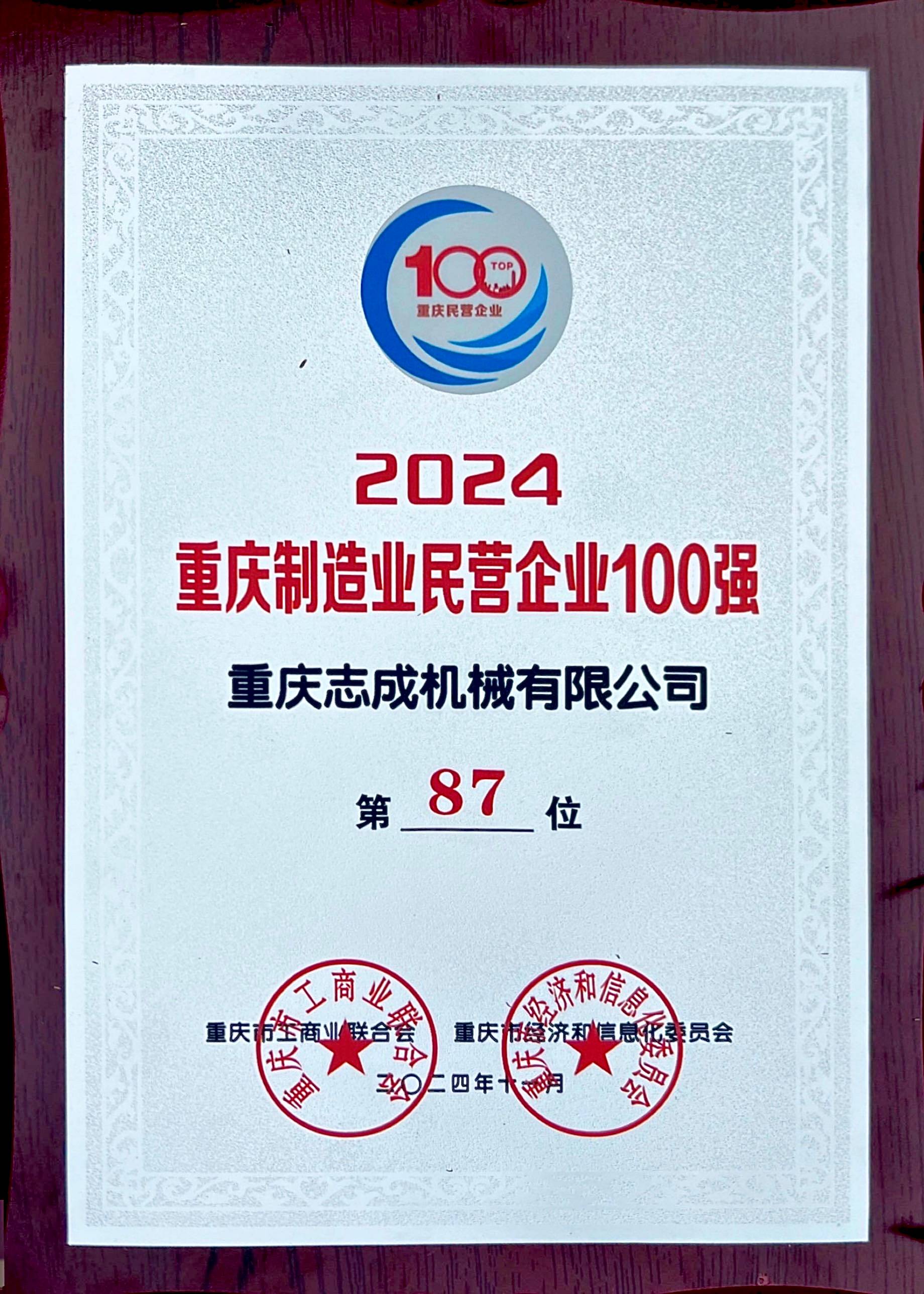 2024年重慶制造業民營企業100強